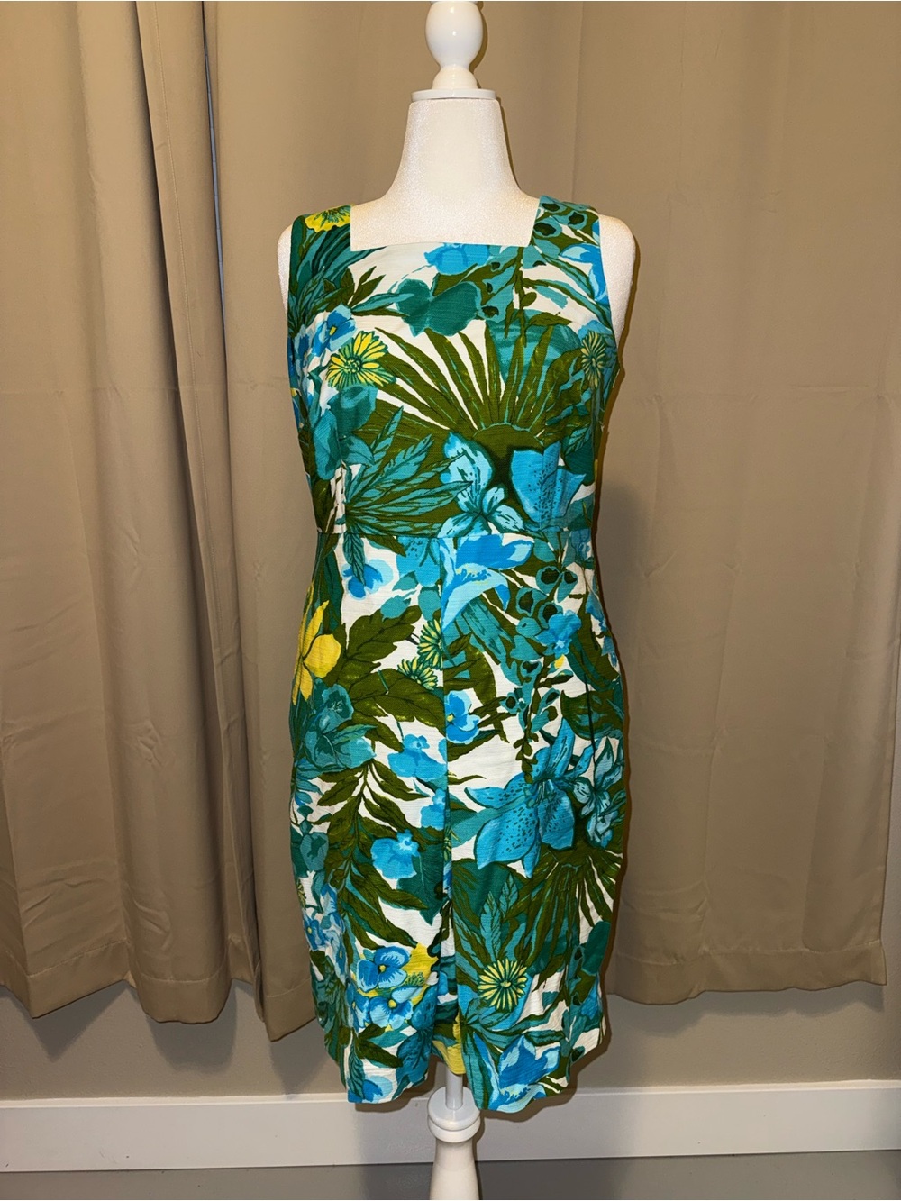 Talbots Teal, Green and Blue Tropical‎ Midi Sheath Dress